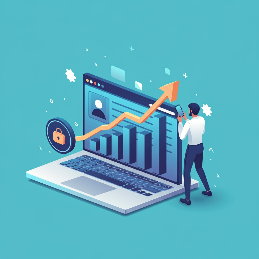 Graph illustrating Domain Authority (DA) with increasing scores and a website icon.